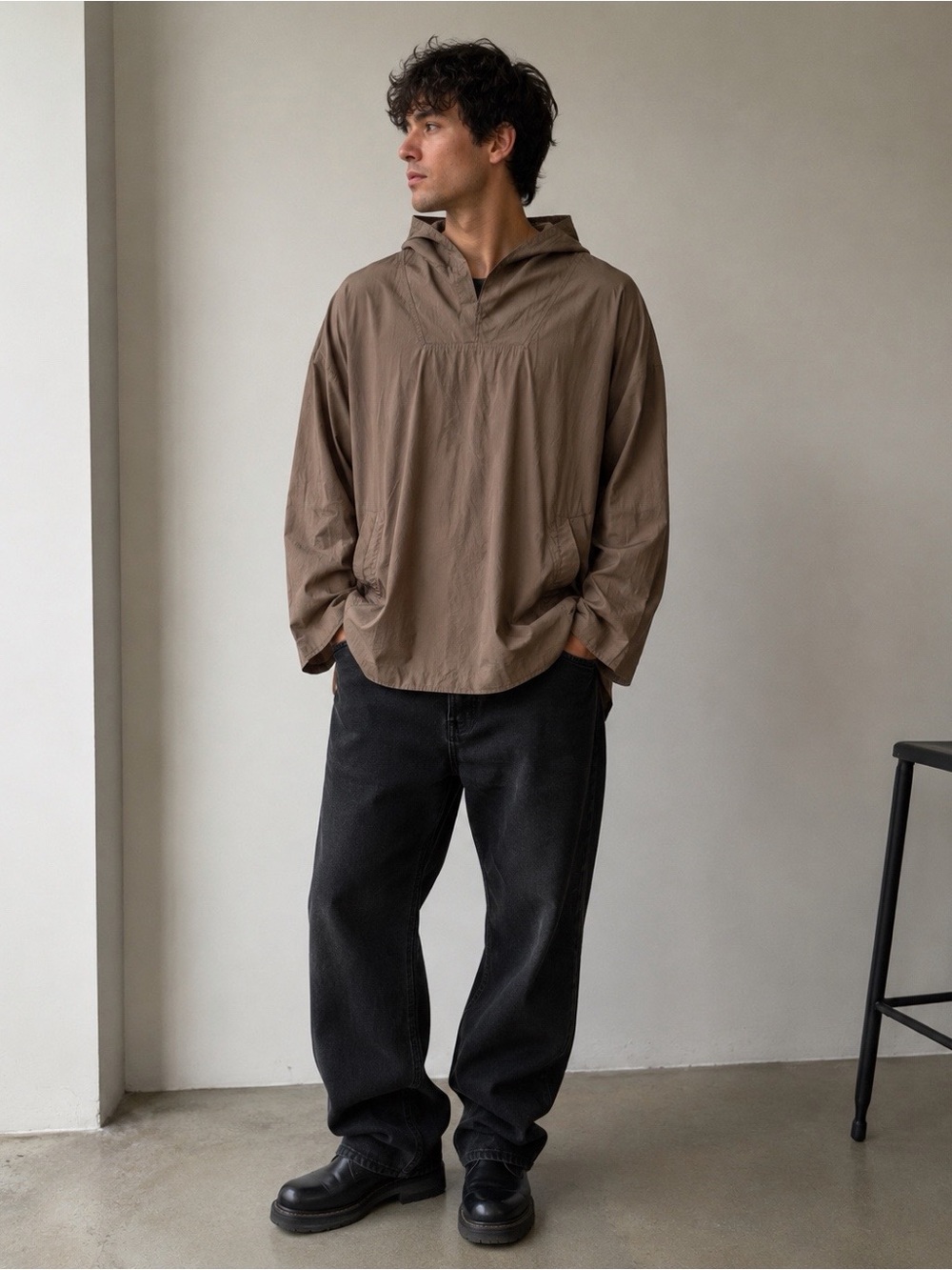 ASOS Mens Khaki Hooded Lightweight Pullover Anorak Jacket Mid-Length Size XL